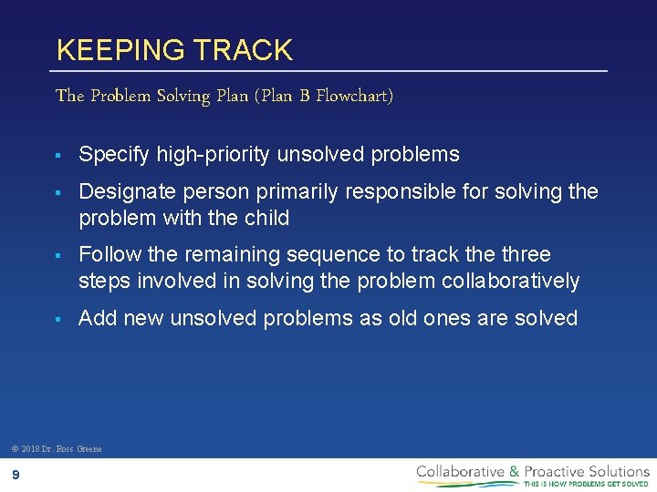 KEEPING TRACK The Problem Solving Plan (Plan B Flowchart) § Specify high-priority unsolved problems