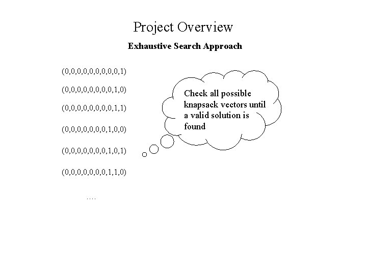 Project Overview Exhaustive Search Approach (0, 0, 0, 1) (0, 0, 1, 0) (0,