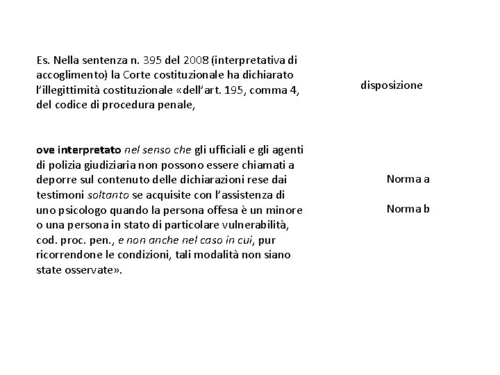 Es. Nella sentenza n. 395 del 2008 (interpretativa di accoglimento) la Corte costituzionale ha