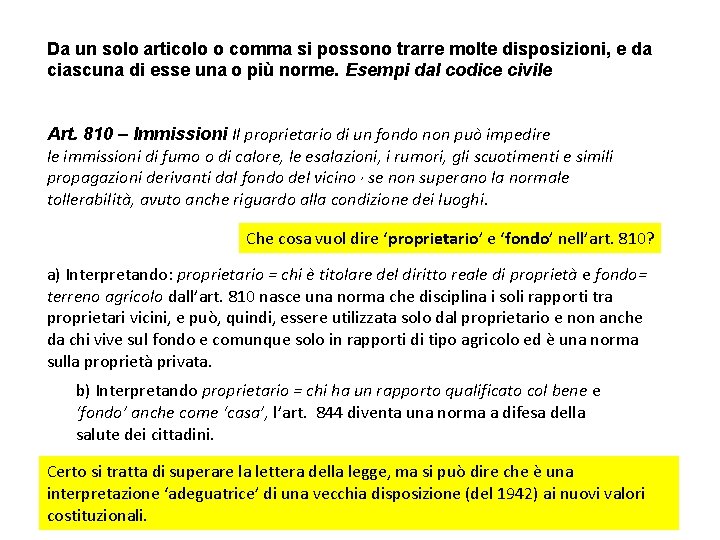 Da un solo articolo o comma si possono trarre molte disposizioni, e da ciascuna