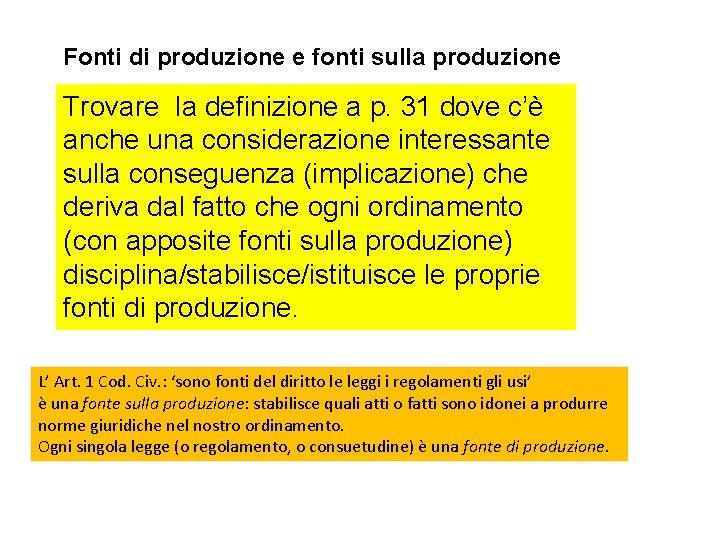 Fonti di produzione e fonti sulla produzione Trovare la definizione a p. 31 dove