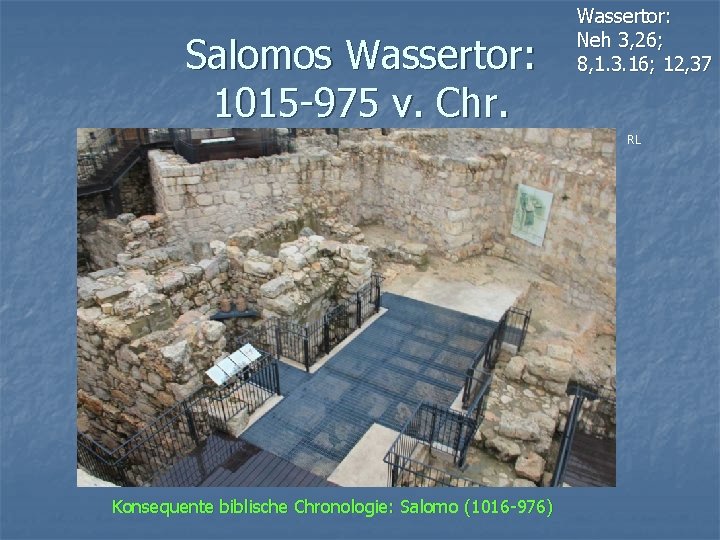 Salomos Wassertor: 1015 -975 v. Chr. Wassertor: Neh 3, 26; 8, 1. 3. 16;