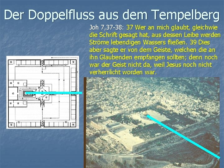 Der Doppelfluss aus dem Tempelberg Joh 7, 37 -38: 37 Wer an mich glaubt,