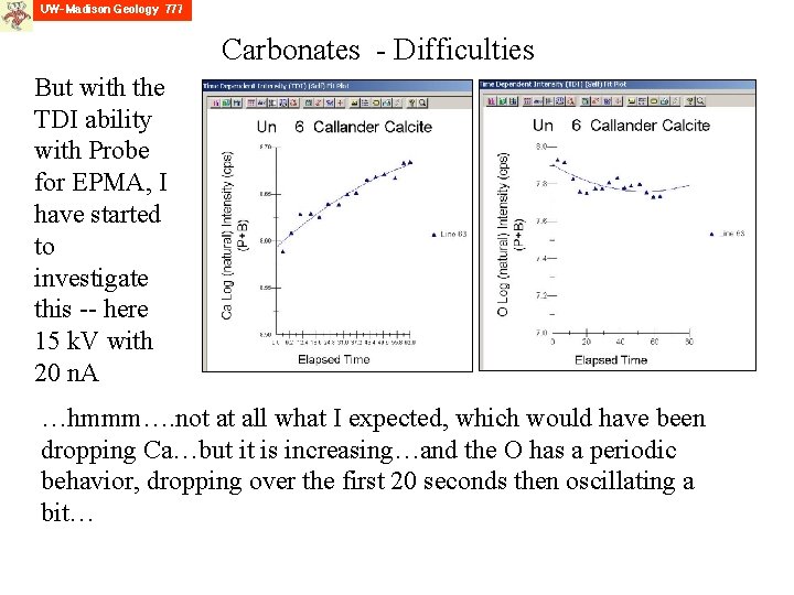 Carbonates - Difficulties But with the TDI ability with Probe for EPMA, I have