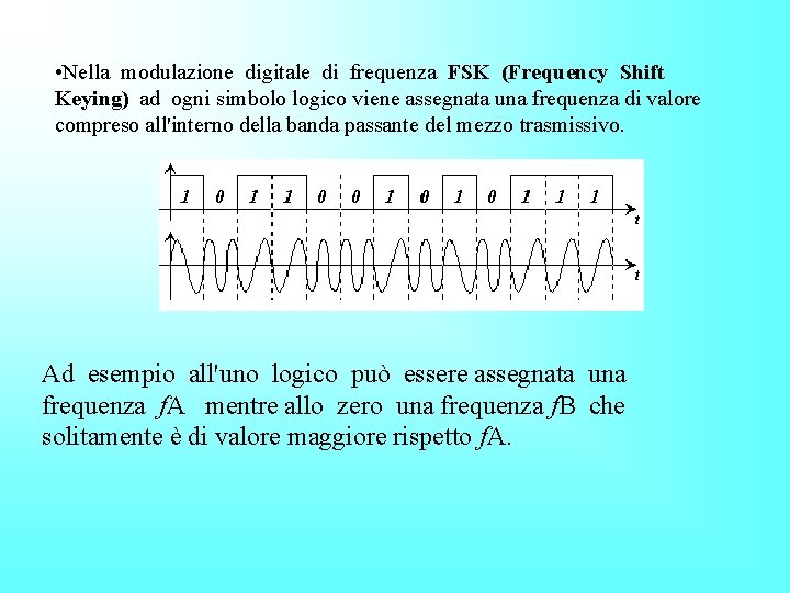  • Nella modulazione digitale di frequenza FSK (Frequency Shift Keying) ad ogni simbolo