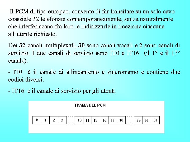 Il PCM di tipo europeo, consente di far transitare su un solo cavo