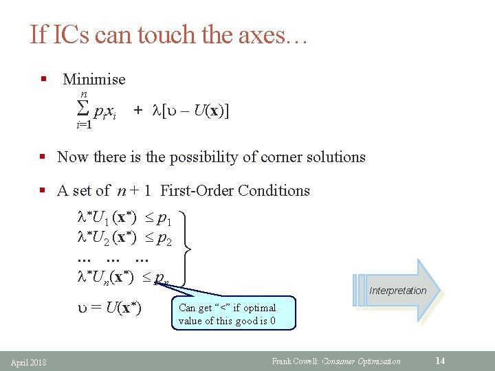 If ICs can touch the axes… § Minimise n S pixi i=1 + l[u