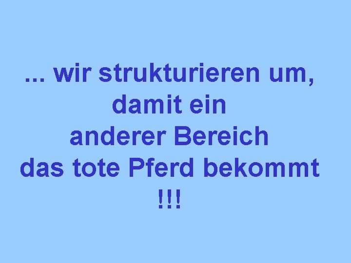 . . . wir strukturieren um, damit ein anderer Bereich das tote Pferd bekommt