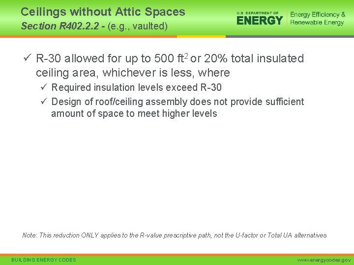 Ceilings without Attic Spaces Section R 402. 2. 2 - (e. g. , vaulted)