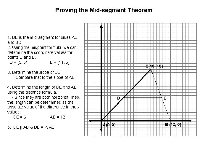 Proving the Mid-segment Theorem 1. DE is the mid-segment for sides AC and BC.