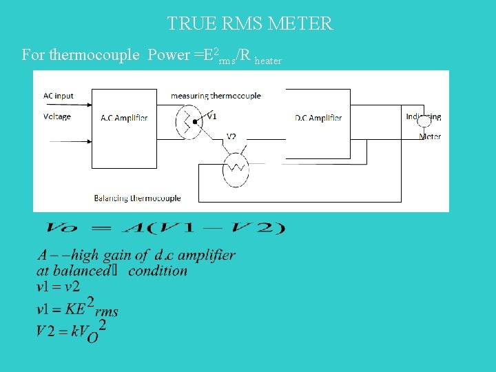 TRUE RMS METER For thermocouple Power =E 2 rms/R heater TRUE RMS METER For thermocouple Power =E 2 rms/R heater