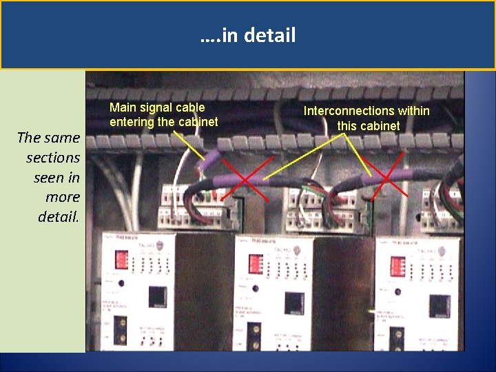 …. in detail The same sections seen in more detail. Main signal cable entering