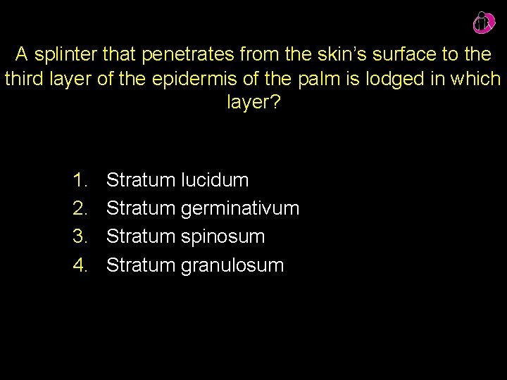 A splinter that penetrates from the skin’s surface to the third layer of the