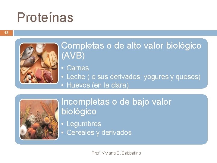 Proteínas 13 Completas o de alto valor biológico (AVB) • Carnes • Leche (