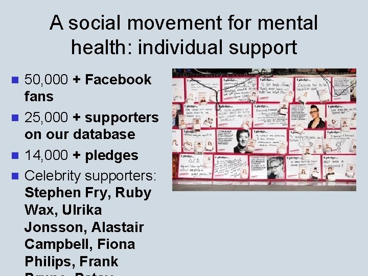 A social movement for mental health: individual support 50, 000 + Facebook fans n