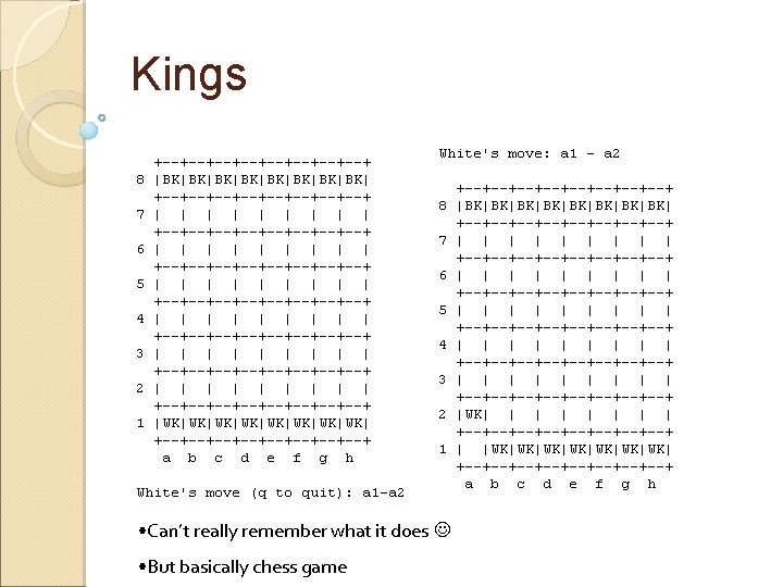 Kings • Can’t really remember what it does • But basically chess game 