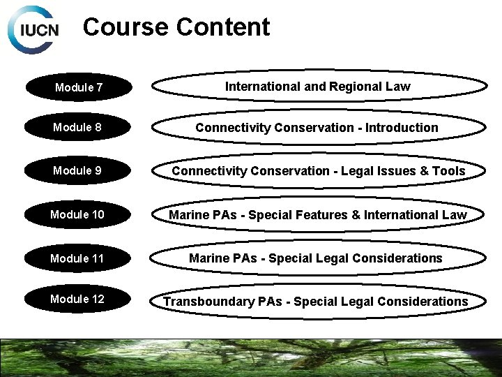 Course Content Module 7 International and Regional Law Module 8 Connectivity Conservation - Introduction