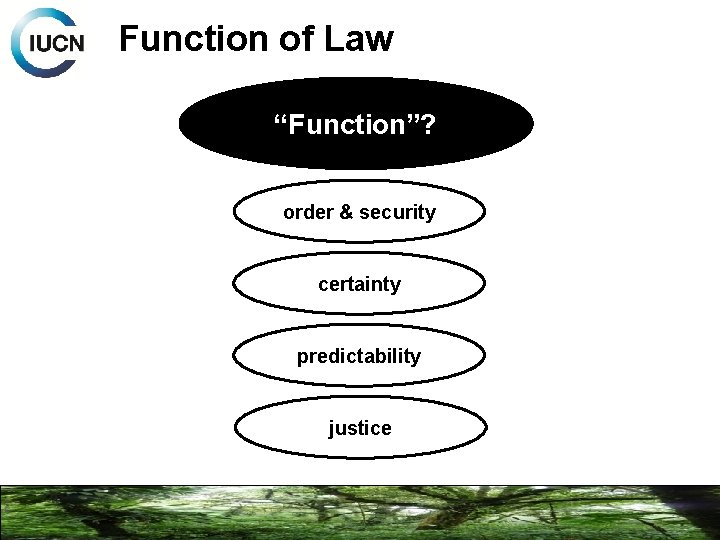 Function of Law “Function”? order & security certainty predictability justice 