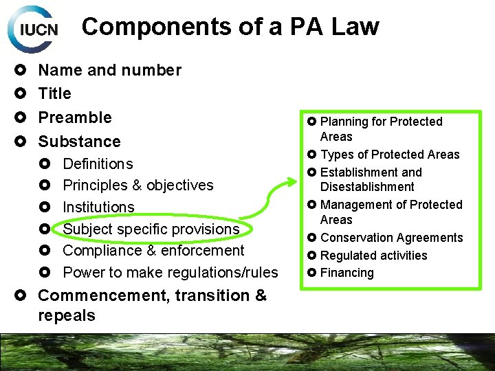 Components of a PA Law Name and number Title Preamble Substance Definitions Principles &