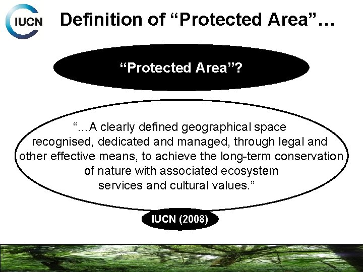 Definition of “Protected Area”… “Protected Area”? “…A clearly defined geographical space recognised, dedicated and