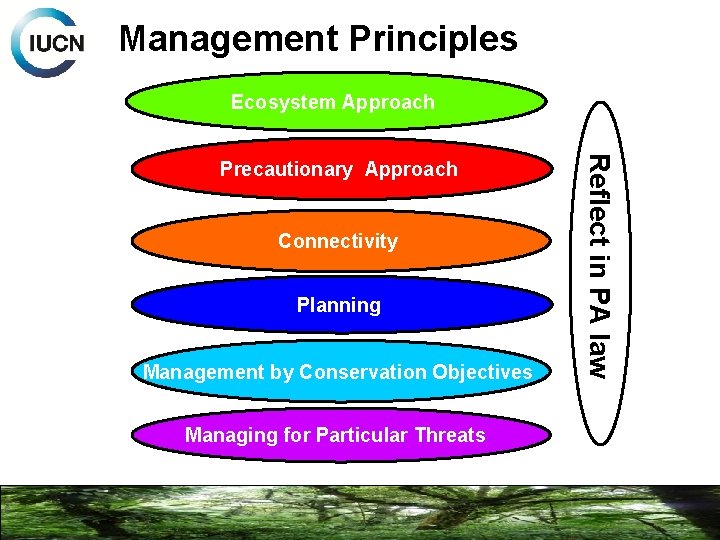 Management Principles Ecosystem Approach Connectivity Planning Management by Conservation Objectives Managing for Particular Threats