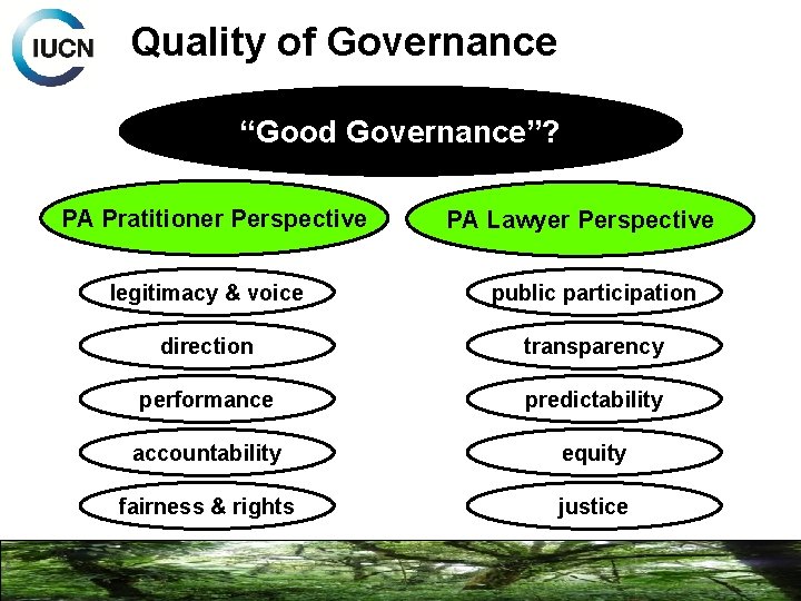 Quality of Governance “Good Governance”? PA Pratitioner Perspective PA Lawyer Perspective legitimacy & voice