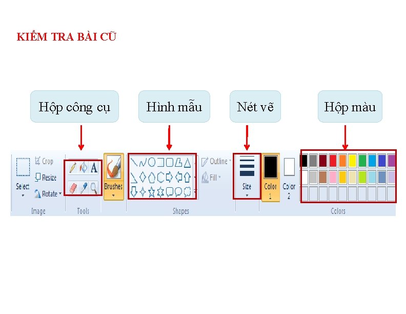 KIỂM TRA BÀI CŨ Hộp công cụ Hình mẫu Nét vẽ Hộp màu 