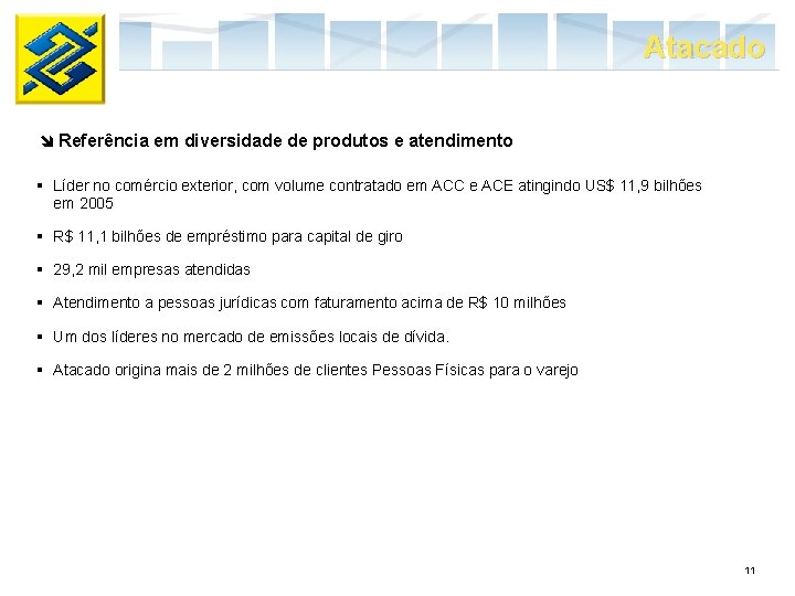 Atacado î Referência em diversidade de produtos e atendimento § Líder no comércio exterior,