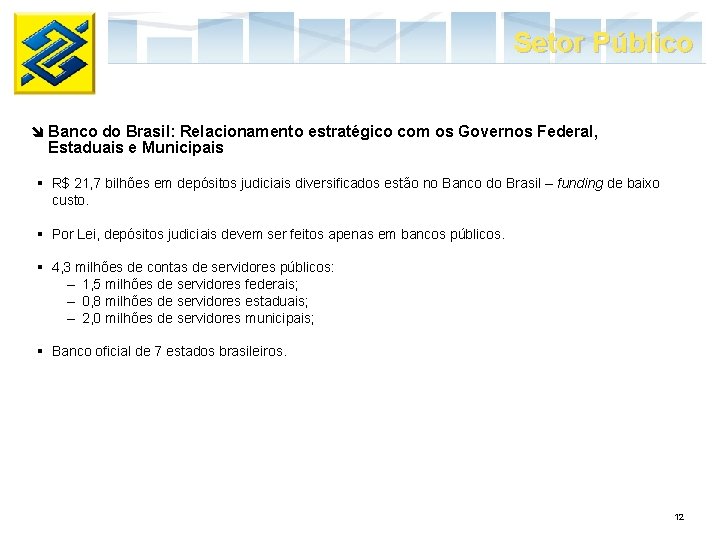 Setor Público î Banco do Brasil: Relacionamento estratégico com os Governos Federal, Estaduais e