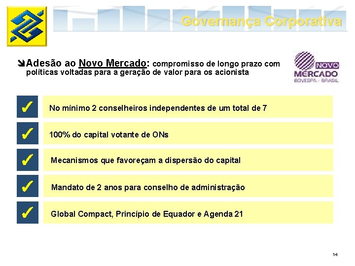 Governança Corporativa îAdesão ao Novo Mercado: compromisso de longo prazo com políticas voltadas para