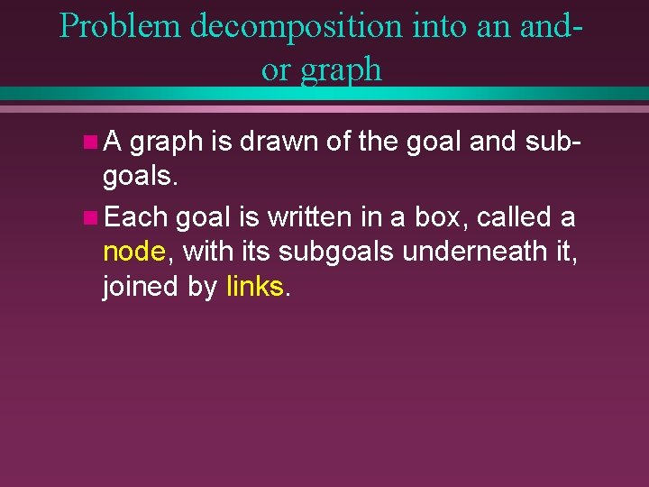 Problem decomposition into an andor graph n. A graph is drawn of the goal
