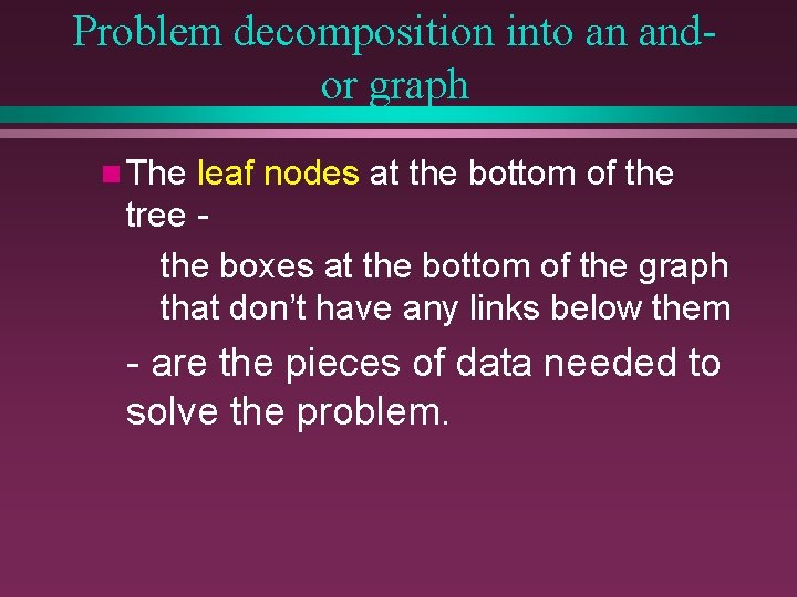 Problem decomposition into an andor graph n The leaf nodes at the bottom of