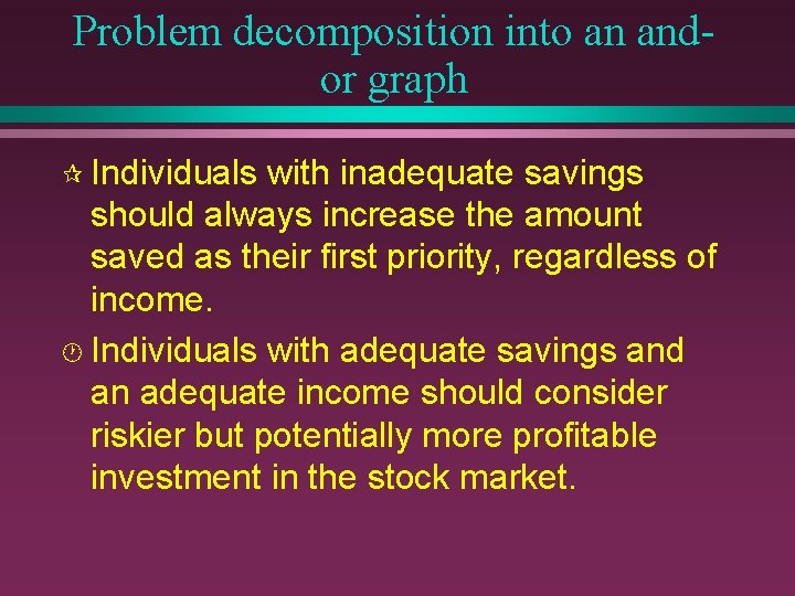 Problem decomposition into an andor graph ¶ Individuals with inadequate savings should always increase