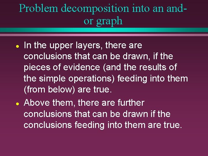 Problem decomposition into an andor graph · · In the upper layers, there are