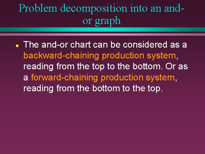 Problem decomposition into an andor graph · The and-or chart can be considered as