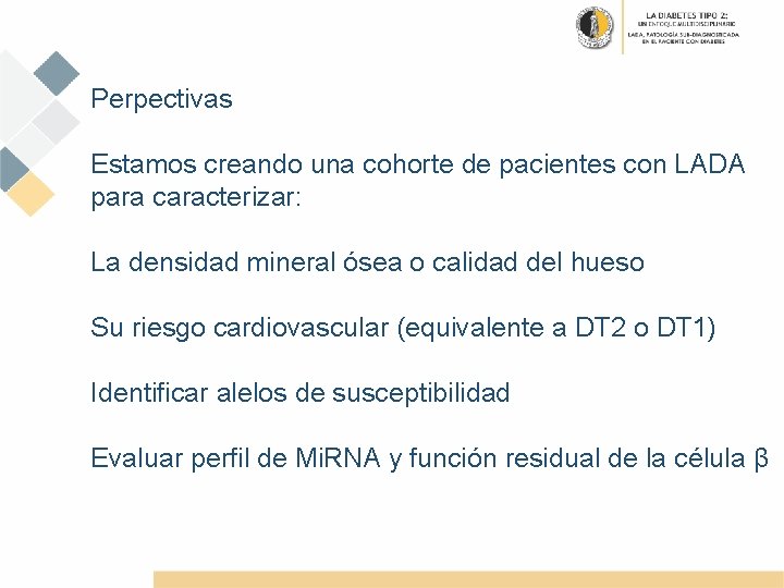 Perpectivas Estamos creando una cohorte de pacientes con LADA para caracterizar: La densidad mineral