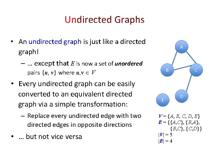 Undirected Graphs • An undirected graph is just like a directed graph! A –