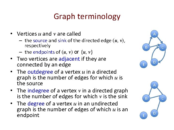 Graph terminology • Vertices u and v are called A – the source and
