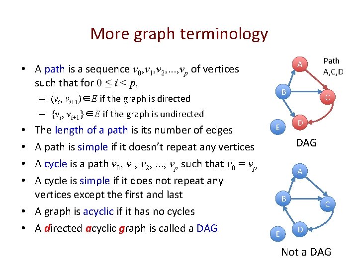 More graph terminology A • A path is a sequence v 0, v 1,