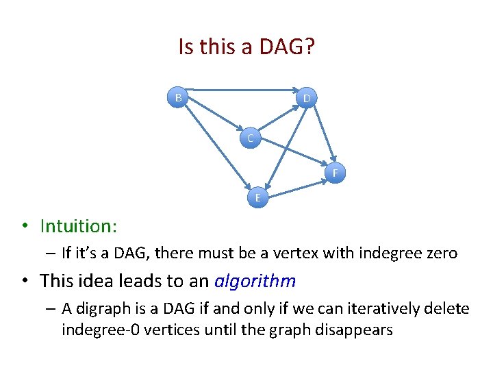 Is this a DAG? B D C F E • Intuition: – If it’s