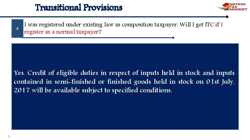 Transitional Provisions 4 I was registered under existing law as composition taxpayer. Will I