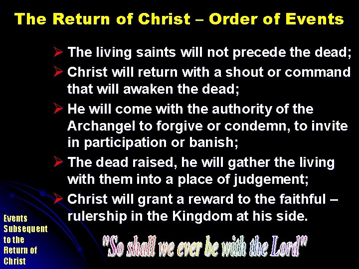 The Return of Christ – Order of Events Subsequent to the Return of Christ