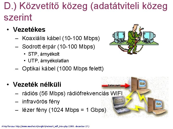 D. ) Közvetítő közeg (adatátviteli közeg szerint • Vezetékes – Koaxiális kábel (10 -100