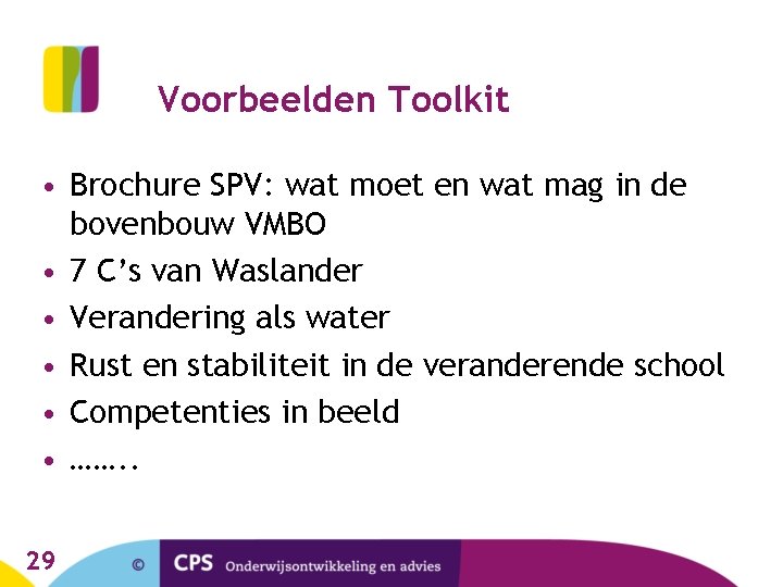 Voorbeelden Toolkit • Brochure SPV: wat moet en wat mag in de bovenbouw VMBO