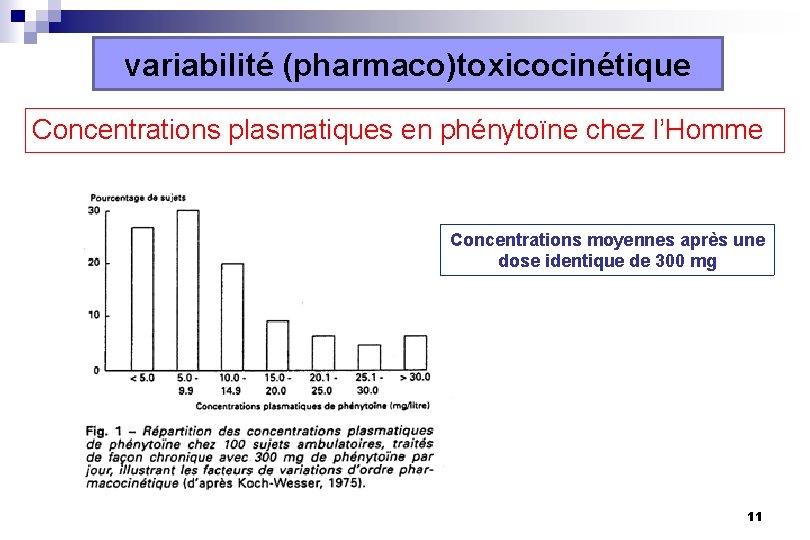 variabilité (pharmaco)toxicocinétique Concentrations plasmatiques en phénytoïne chez l’Homme Concentrations moyennes après une dose identique