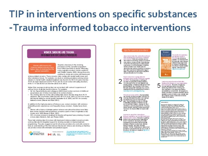 TIP in interventions on specific substances -Trauma informed tobacco interventions 