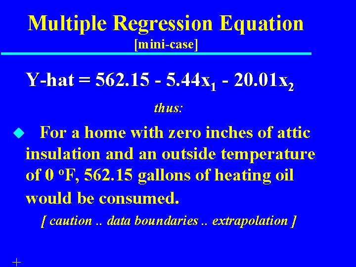 Multiple Regression Equation [mini-case] Y-hat = 562. 15 - 5. 44 x 1 -