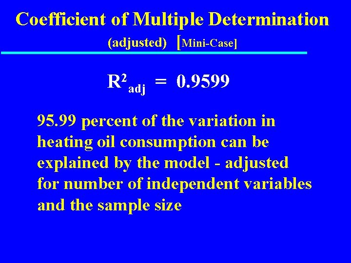 Coefficient of Multiple Determination (adjusted) [Mini-Case] R 2 adj = 0. 9599 95. 99