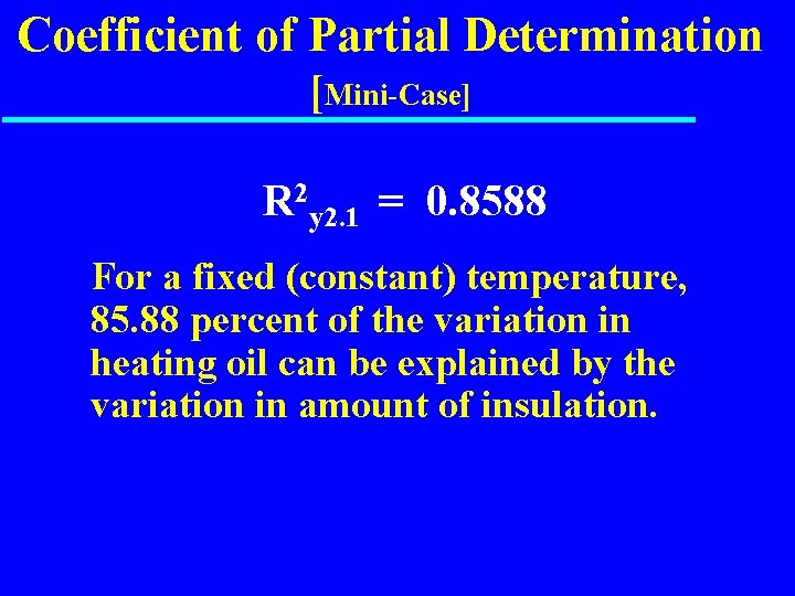 Coefficient of Partial Determination [Mini-Case] R 2 y 2. 1 = 0. 8588 For