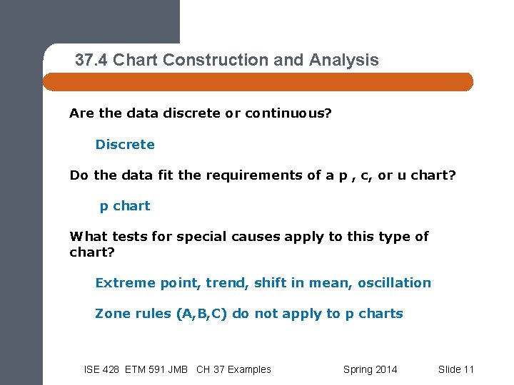 37. 4 Chart Construction and Analysis Are the data discrete or continuous? Discrete Do